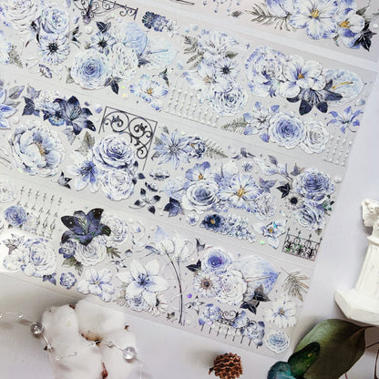 6cm*125cm Blue Dream Flower Shell Light PET Tape featuring dream, blue, and flower designs for journaling, scrapbooking and collage