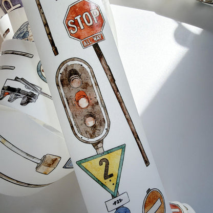 5cm*333cm Road Sign Die Cutting Washi/PET/Fog PET Tape for journaling, scrapbooking and collage