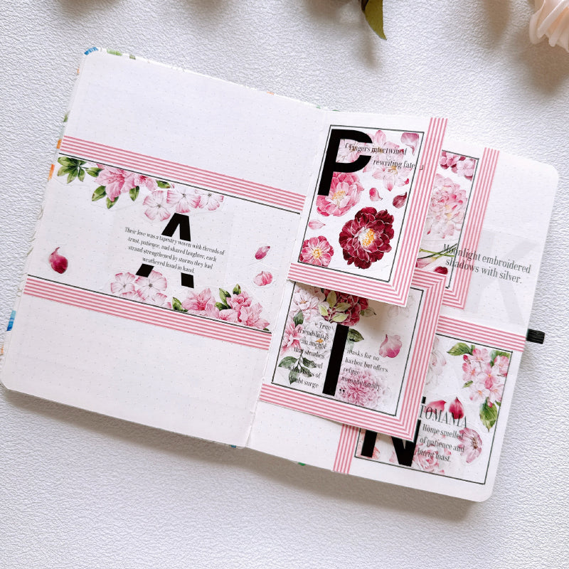 5.5cm*100cm Pink Flower Collection Washi/PET Tape featuring pink, and flower designs for journaling, scrapbooking and collage
