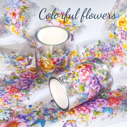 Colorful flowers PET Tape featuring flower, and color designs for journaling, scrapbooking and collage
