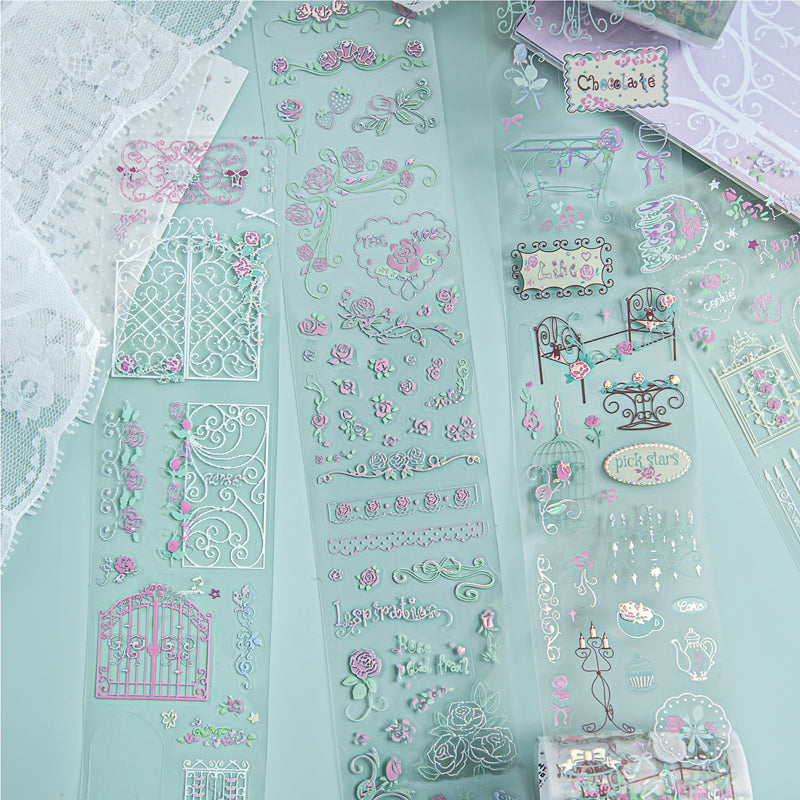 Rose Story Series Die Cutting Silver Stamping PET Tape