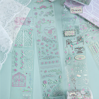 Rose Story Series Die Cutting Silver Stamping PET Tape