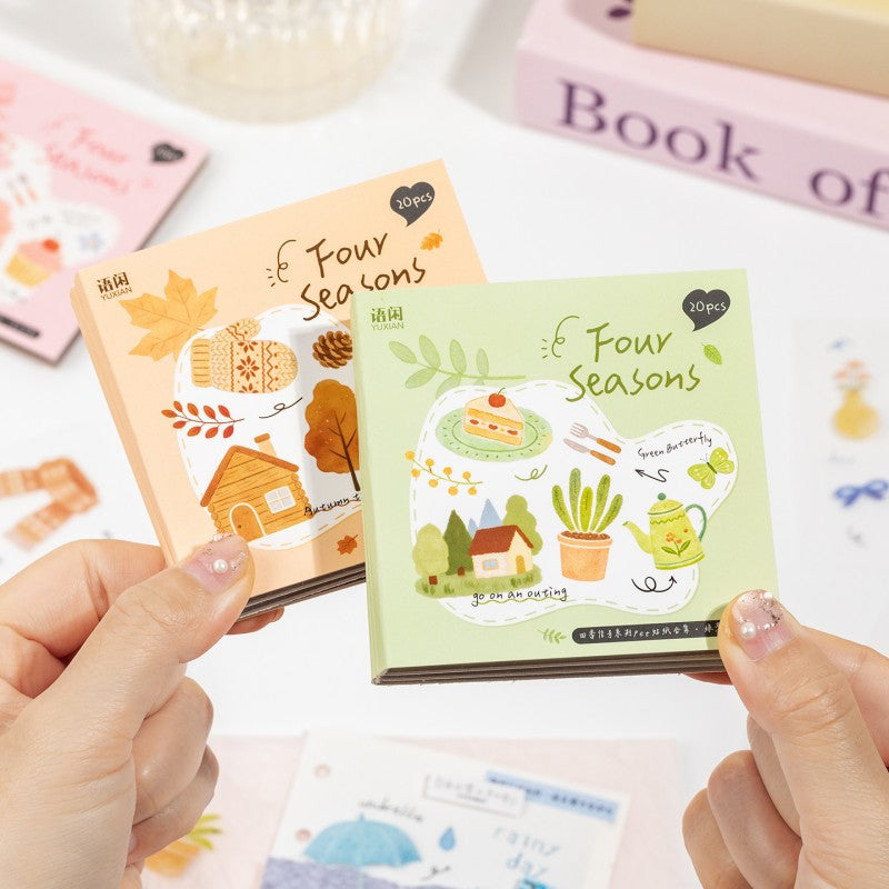Four Seasons Signal Series PET sticker book featuring spring, summer, autumn, and winter seasonal designs for journaling, scrapbooking and collage