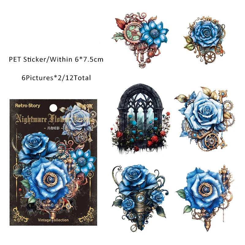 Nightmare Dark Floral Sticker Sheet – Gothic Aesthetic Journaling & Scrapbook Sticker
