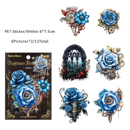 Nightmare Dark Floral Sticker Sheet – Gothic Aesthetic Journaling & Scrapbook Sticker