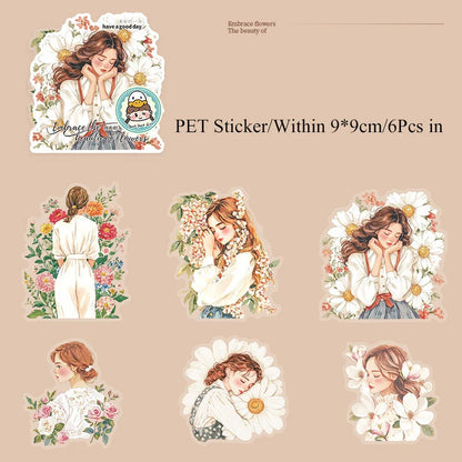Embracing the beauty of flowers Sticker