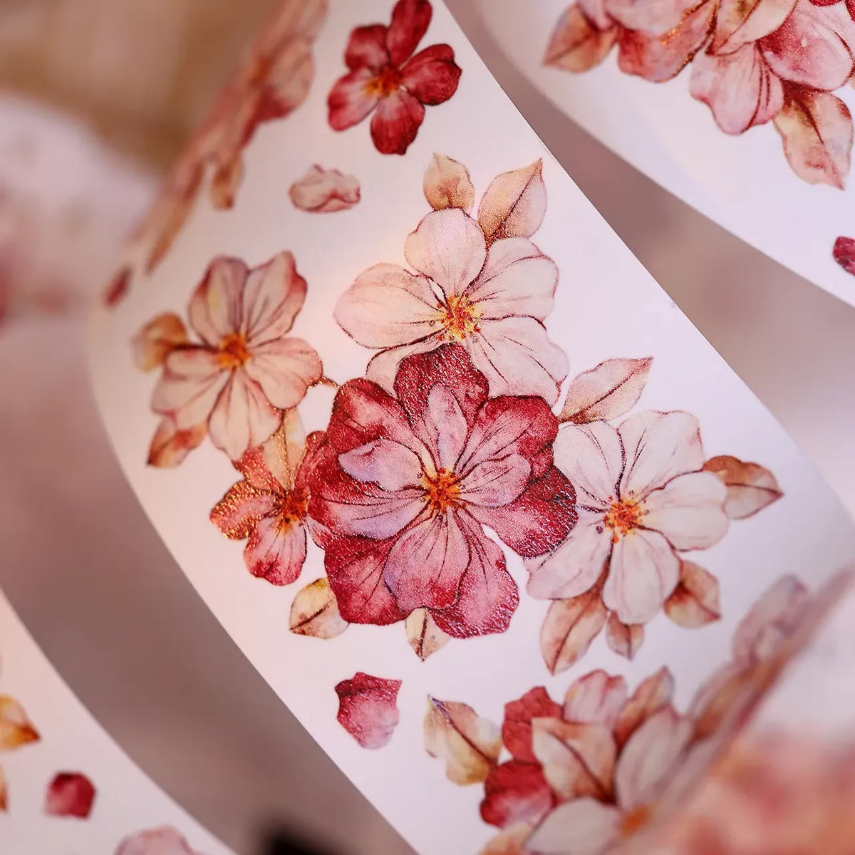 Retro Red Floral PET & Washi Die-Cut Tape