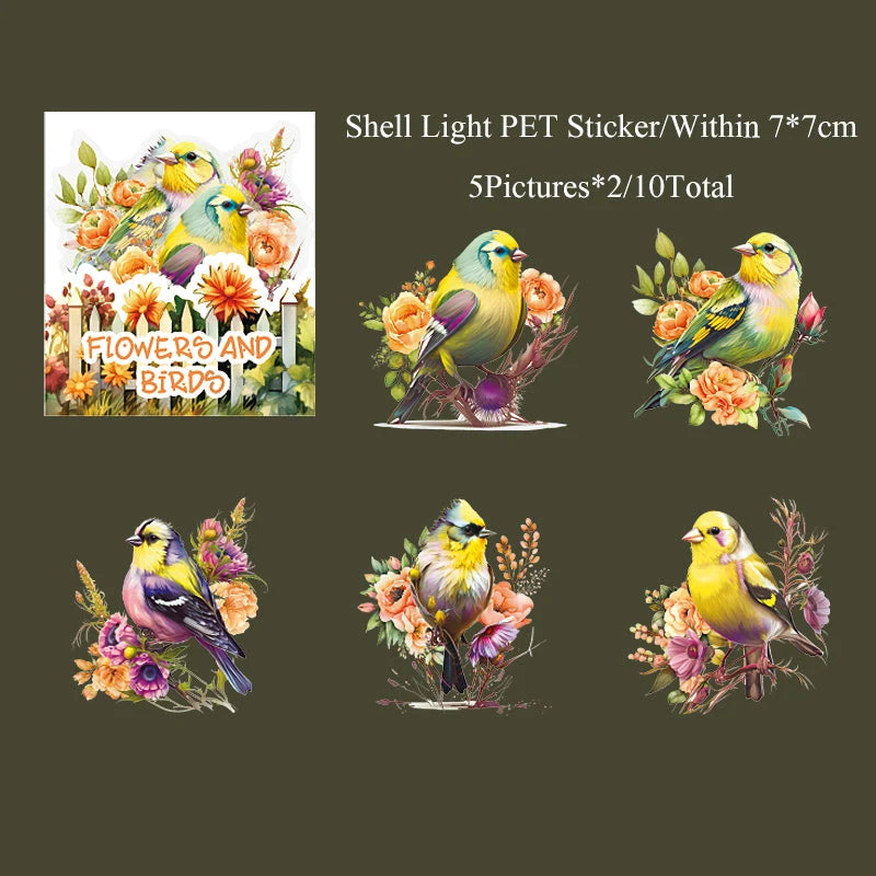 Floral & Birds Sticker Sheet – Aesthetic Nature Journaling & Scrapbook Sticker