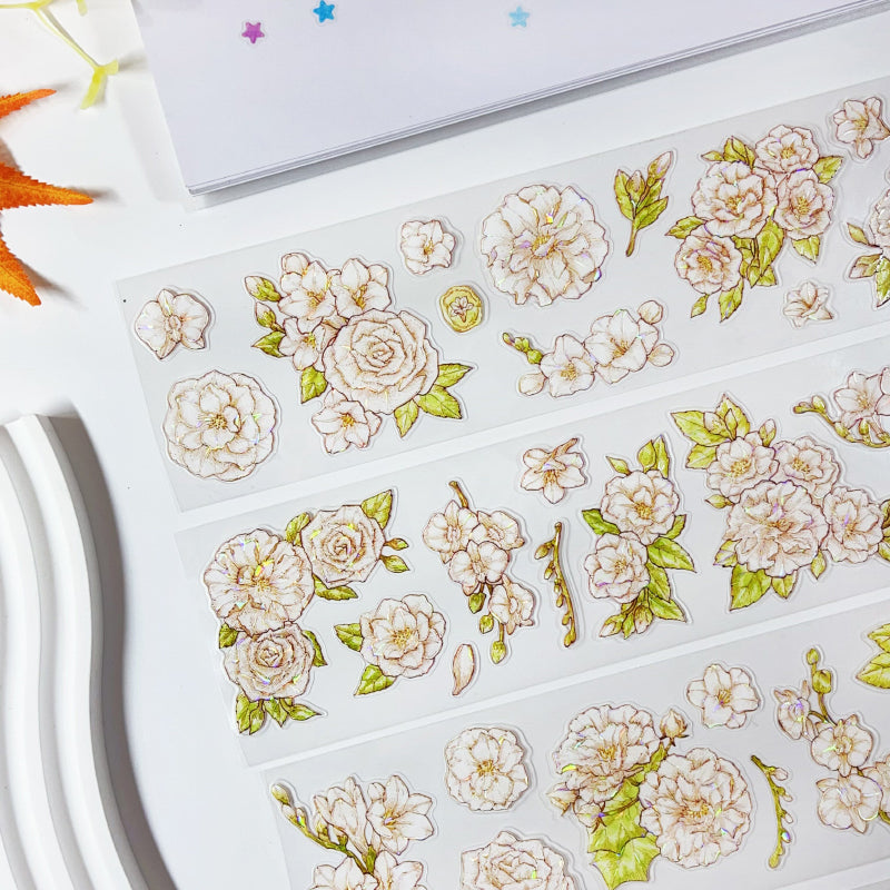 Whole Roll 6cm*5m Floating White Love Shell Light PET Tape featuring white, and light designs for journaling, scrapbooking and collage
