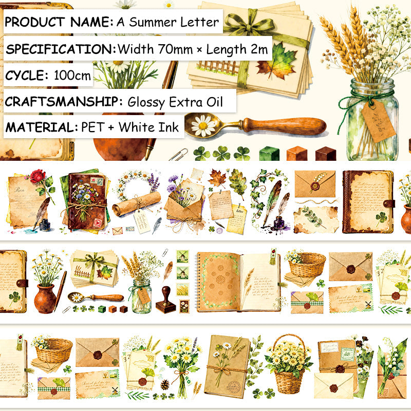 Summer Letter PET Tape featuring summer, and letter designs for journaling, scrapbooking and collage