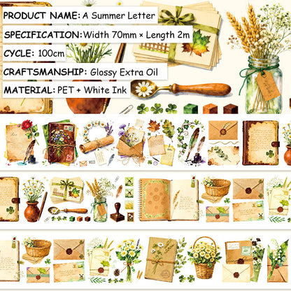 Summer Letter PET Tape featuring summer, and letter designs for journaling, scrapbooking and collage