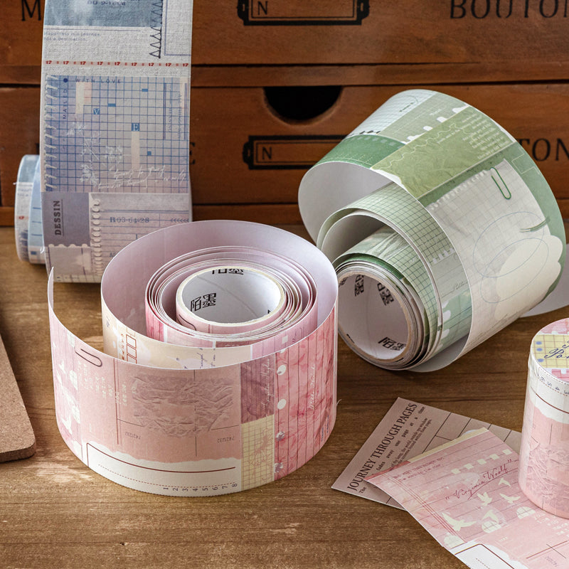 Collage Gallery Series Die Cutting White Kraft Paper Tape featuring white designs for journaling, scrapbooking and collage