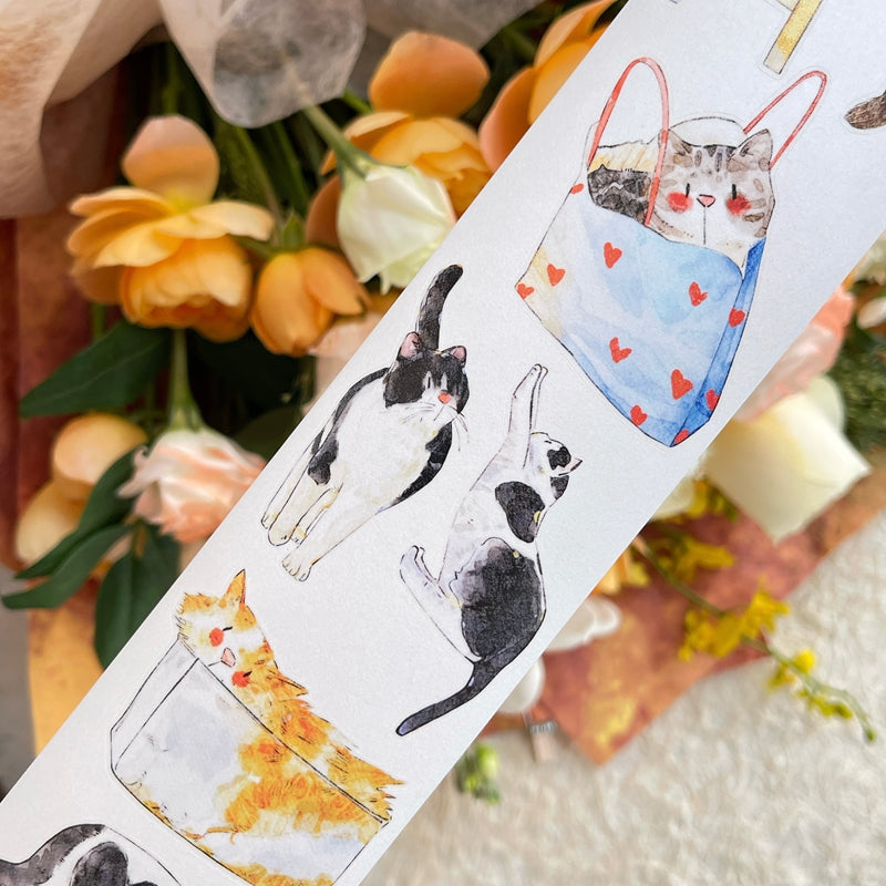 6cm*333cm Cat Home Die Cutting Washi/PET/Fog PET Tape featuring cat, and home designs for journaling, scrapbooking and collage