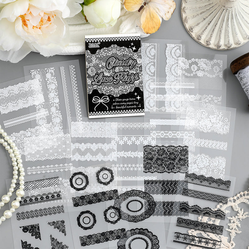 Lace Holiday Series Sticker Book featuring lace, and book designs for journaling, scrapbooking and collage