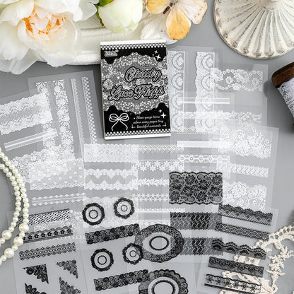 Lace Holiday Series Sticker Book featuring lace, and book designs for journaling, scrapbooking and collage