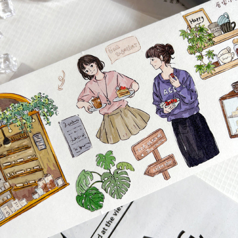 Whole Roll 7.5cm*5m Coffee Lover Die Cutting Washi/PET/Fog PET Tape for journaling, scrapbooking and collage