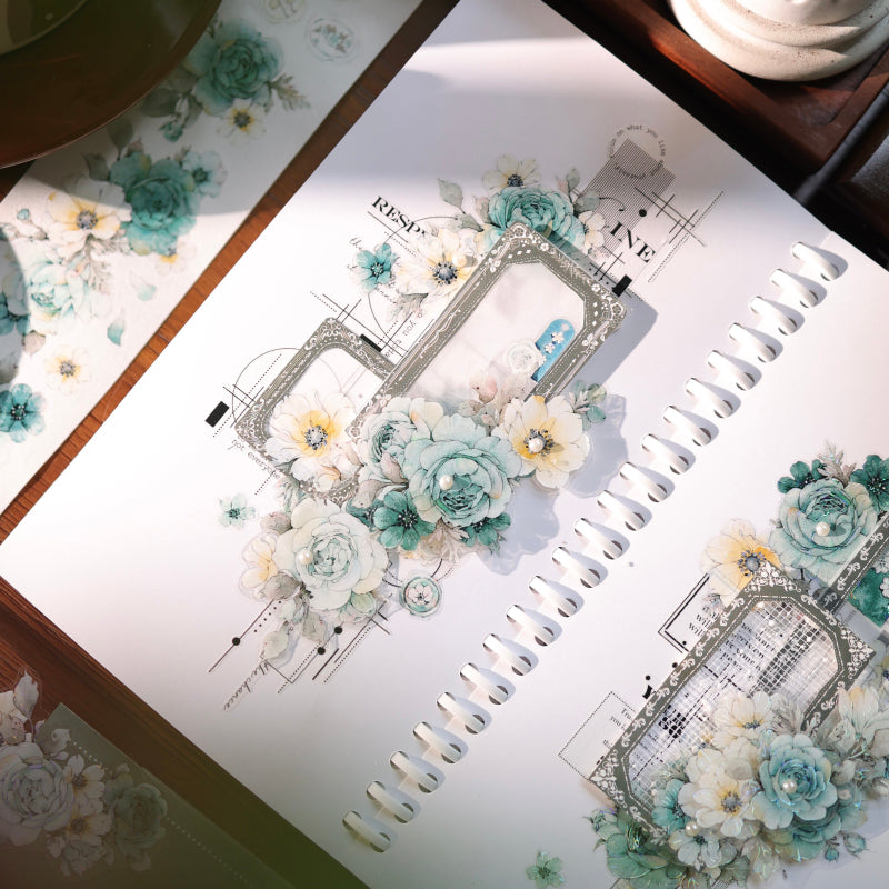 Blue Purple Flower Die-Cutting Washi Tape - Whole Roll 5.5cm×5m
