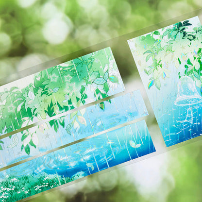 7cm*100cm Mint Rain Shell Light PET Tape featuring rain, and light designs for journaling, scrapbooking and collage