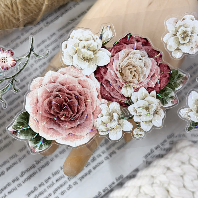 5.5cm*100cm Amber Flower Washi/Self-adhesive/Shell Light PET Tape featuring flower, and light designs for journaling, scrapbooking and collage