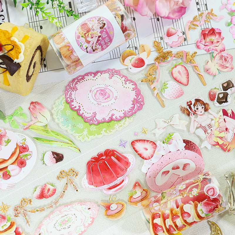 Strawberry ice cream pudding Die Cutting Washi/Shell Gold PET Tape featuring old, gold, and cream designs for journaling, scrapbooking and collage