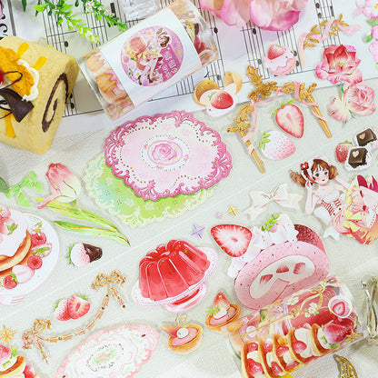 Strawberry ice cream pudding Die Cutting Washi/Shell Gold PET Tape featuring old, gold, and cream designs for journaling, scrapbooking and collage