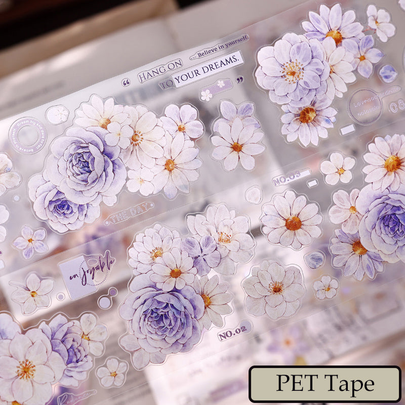 Whole Roll 5.5cm*5m Softly Blooming Flower Die Cutting Washi/PET/Shell Light Washi/PET Tape