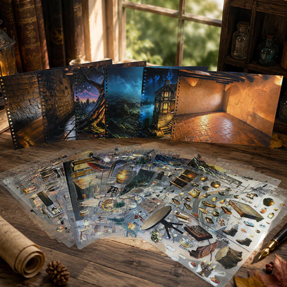 Magic Forest Realm 3D Sticker Book featuring forest, and book designs for journaling, scrapbooking and collage