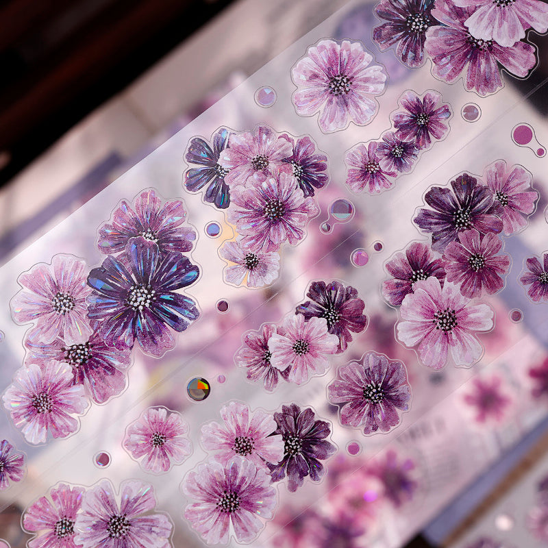 5cm*125cm Smoke Purple Flower Die Cutting Washi/PET/Shell Light Washi/PET Tape