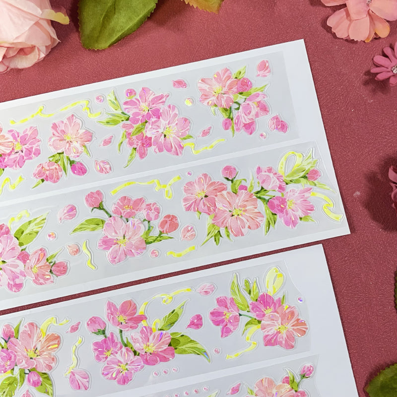 Whole Roll 5cm*5m Pine Ccented flower Washi/Self-adhesive/Shell Light PET Tape featuring flower, and light designs for journaling, scrapbooking and collage