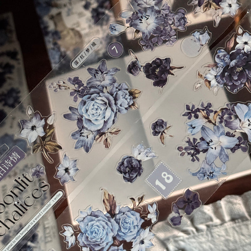 Whole Roll 6cm*6m Blue Poem Chapter Die Cutting Washi/PET Tape