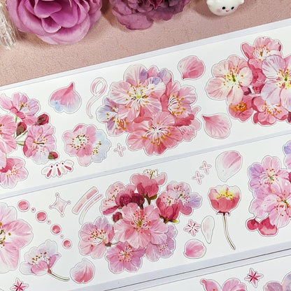 Whole Roll 6cm*5m Cherry Blossom Affair Die Cutting Shell Light PET/Synthetic Paper Tape