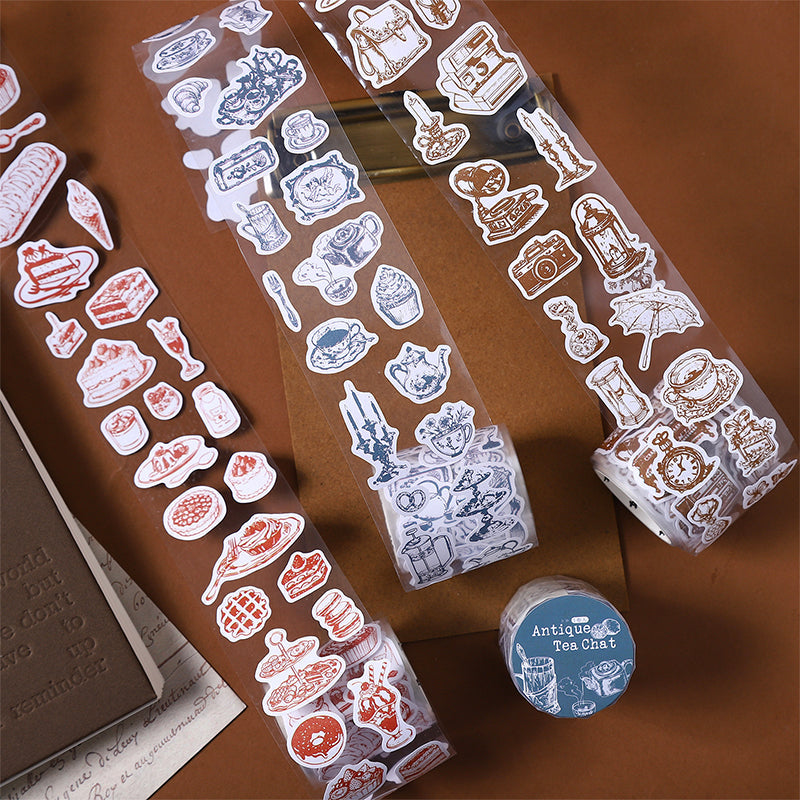 Antique Tea Chat series Die Cutting Writing Tape featuring tea designs for journaling, scrapbooking and collage