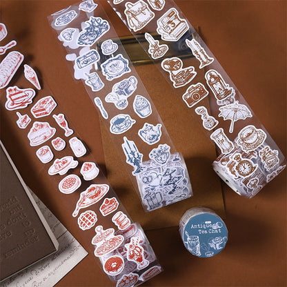 Antique Tea Chat series Die Cutting Writing Tape featuring tea designs for journaling, scrapbooking and collage