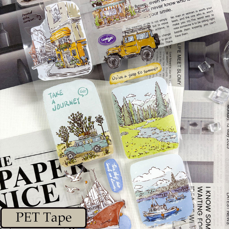 7cm*100cm Take a Journey Die Cutting Washi/PET/Fog PET Tape