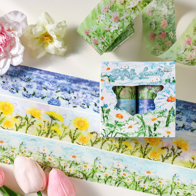 Flower Field Series PET Tape Set featuring flower designs for journaling, scrapbooking and collage