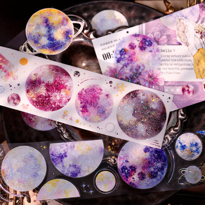 Whole Roll 6cm*5m Star Fall Die Cutting Shell Light Washi/PET Tape