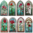 Vintage red rose glass window Sticker