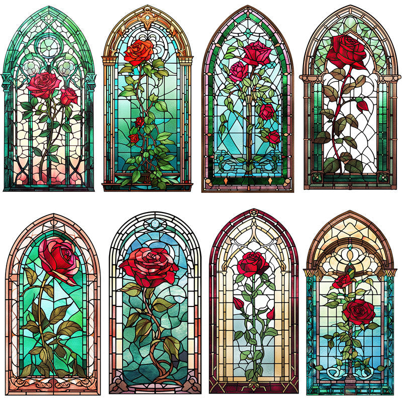 Vintage red rose glass window Sticker