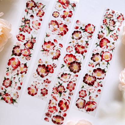 Whole Roll 5.5cm*5m Red Sand Dance Washi/PET Tape featuring red designs for journaling, scrapbooking and collage