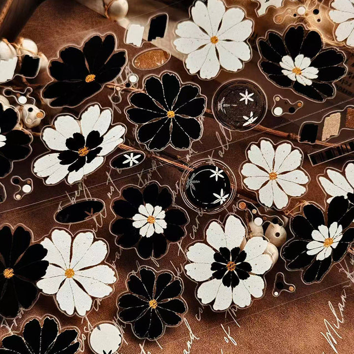 5cm*100cm Black White Flower Dream Die Cutting Washi/PET Tape
