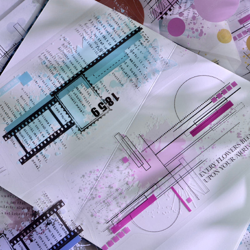 Whole Roll 10cm*5m Time Sketches Die Cutting Washi/PET Tape for journaling, scrapbooking and collage