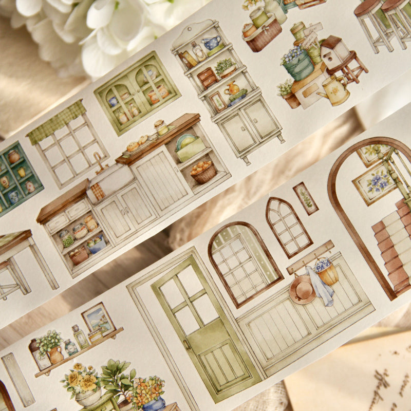7.5cm*125cm Rural Cottage Die Cutting Washi/PET Tape featuring cottage designs for journaling, scrapbooking and collage