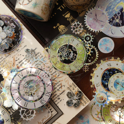 6cm*100cm Clock gears Shell Light Washi/PET Tape featuring light designs for journaling, scrapbooking and collage