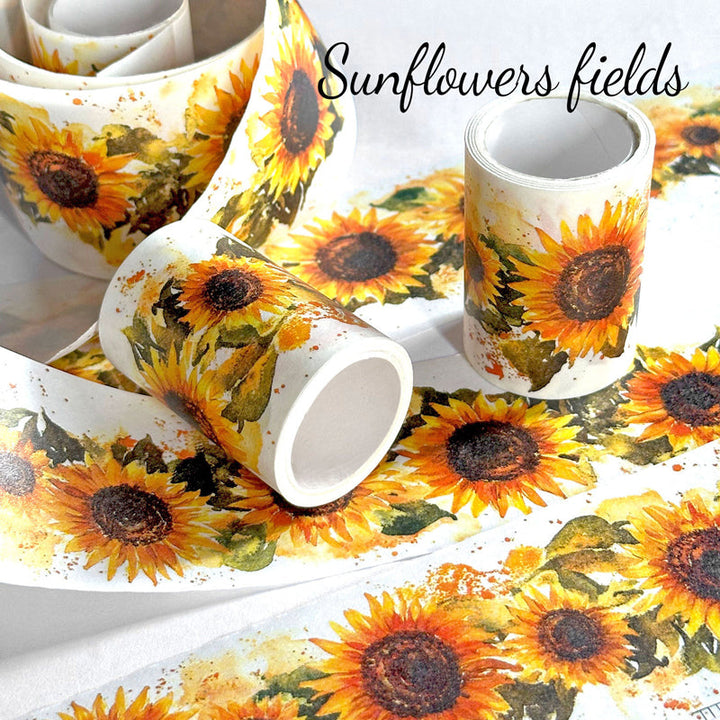 Sunflower Washi Tape featuring flower, and sun designs for journaling, scrapbooking and collage