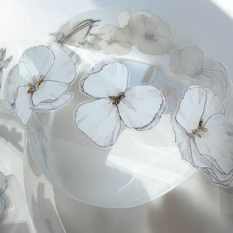 Whole Roll 6cm*10m White flower Die Cutting Washi/PET/Fog PET Tape featuring white, and flower designs for journaling, scrapbooking and collage