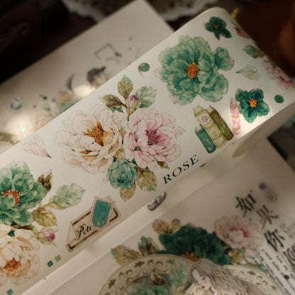 5.5cm*100cm Dream Painting green Die Cutting Washi/PET/Shell Light PET Tape featuring dream, green, and light designs for journaling, scrapbooking and collage