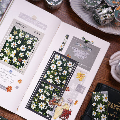 Whole Roll 2.7cm*3m Green Field Washi Tape featuring green designs for journaling, scrapbooking and collage