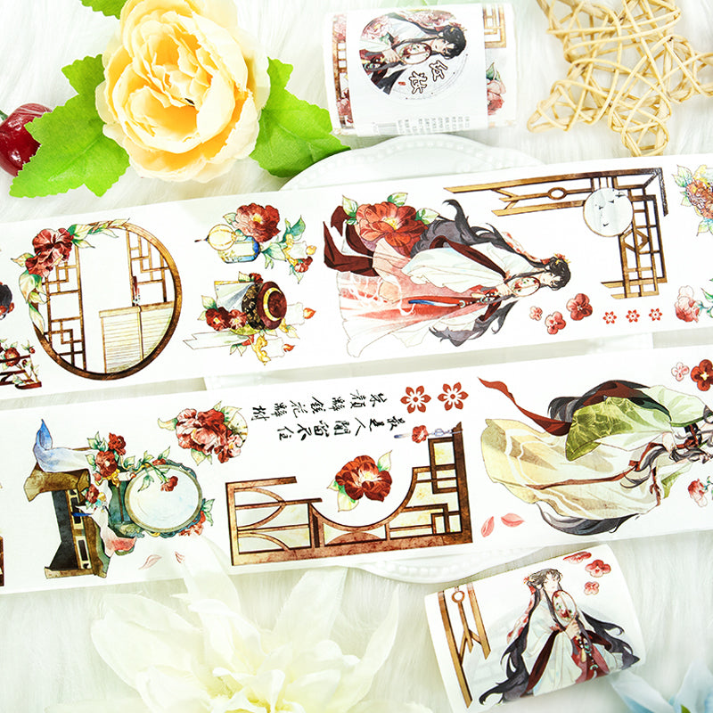 Red makeup Die Cutting Washi/Shell Gold PET Tape featuring old, gold, and red designs for journaling, scrapbooking and collage