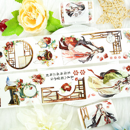 Red makeup Die Cutting Washi/Shell Gold PET Tape featuring old, gold, and red designs for journaling, scrapbooking and collage