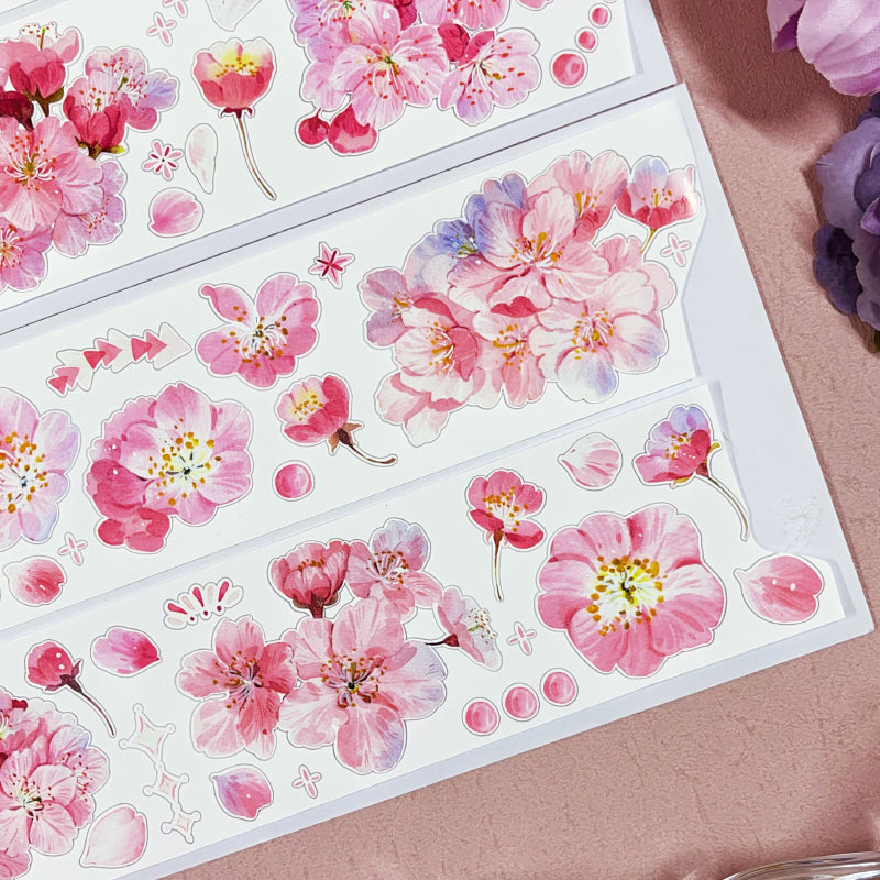Whole Roll 6cm*5m Cherry Blossom Affair Die Cutting Shell Light PET/Synthetic Paper Tape